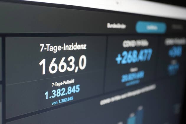 RKI dashboard, 7 day incidence is now 1663.0 7 day incidence, RKI dashboard on a monitor on 30 03 2022 in Siegen Germany.