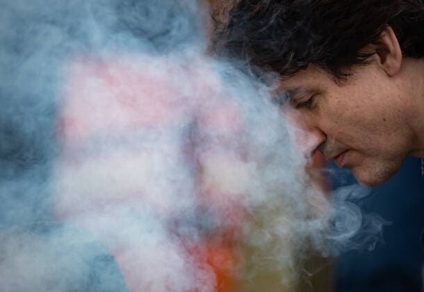 March 30, 2022, WILLIAMS LAKE, BC, CANADA: Smoke rises as Prime Minister Justin Trudeau helps Williams Lake First Nation Chief Willie Sellars build a ceremonial fire on the former grounds of St. Joseph s Mission Residential School, in Williams Lake, B.C., on Wednesday, March 30, 2022. In January, the Williams Lake First Nation announced it had identified 93 reflections that could indicate the number of children buried around the site of the former residential school. WILLIAMS LAKE CANADA - ZUMAc35_ 20220330_zaf_c35_124 Copyright: xDarrylxDyckx