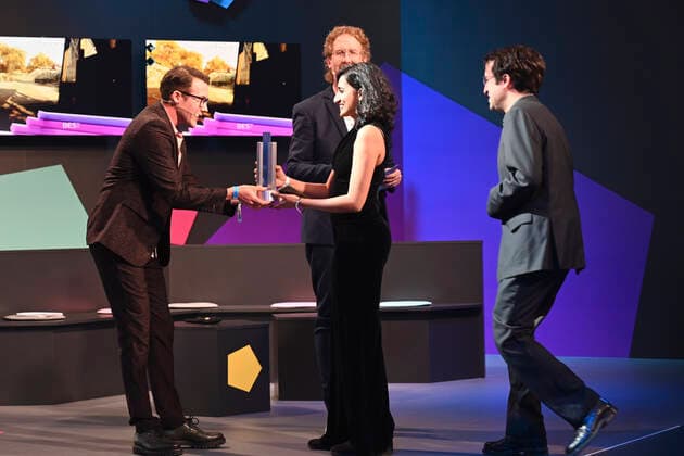 Brix Schaumburg, Uke Bosse, Apoorva Gandhi and Hans van Brakel at the award ceremony of the German Computer Game Award 2022 in the TonHalle Munich, 31 03 2022 Foto:xR.xHeinex xFuturexImage