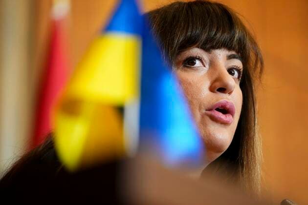 April 1, 2022, Ottawa, Ontario, Canada: Ukrainian member of Parliament Lesia Zaburanna speaks during a press conference as she joins fellow Ukrainian members of Parliament visiting Ottawa on Friday, April 1, 2022. Ottawa Canada  - ZUMAc35_ 20220401_zaf_c35_001 Copyright: xThexCanadianxPressx