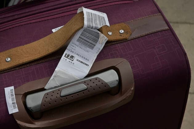 April 1, 2022, Tijuana, Baja California, Mexico: A detail shot of a Ukrainian refugeeÃ¢â‚¬â ¢s suitcase with tags still fresh from their arrival to the Tijuana International Airport on Friday, April 1, 2022. Tijuana Mexico - ZUMAm180 20220401_zip_m180_007 Copyright: xCarlosxA.xMorenox