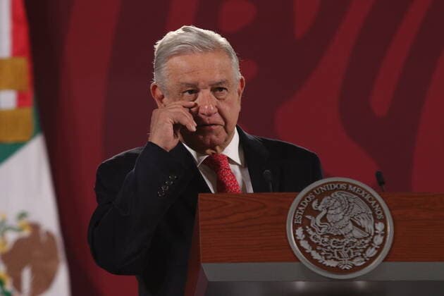 Mexican President Daily Press Conference MEXICO CITY, MEXICO - APRIL 1, 2022: Mexico™s President, Andres Manuel Lopez Obrador, gestures while talk during his Daily Morning briefing Conference at National Palace. On April 1, 2022 in Mexico City, Mexico. (Photo by Ismael Rosas Eyepix Group) Copyright: xIsmaelxRosas xEyepixxGroupx EYEPIX_IR_01042022_59364