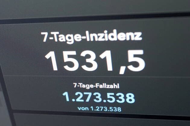 RKI dashboard, 7 day incidence is now 1531.5 7 day incidence, RKI dashboard on a monitor on 02 04 2022 in Siegen Germany.