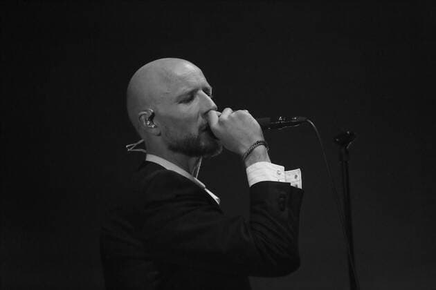 Sivert Hoyem from the band Madrugada at a concert in Tempodrom in Berlin, 1 April 2022 photo black and white converted Madrugada concert Berlin