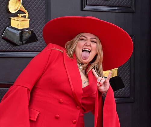Elle King arrives for the 64th annual Grammy Awards at the MGM Grand Garden Arena in Las Vegas, Nevada on Sunday, April 3, 2022.  LAV20220403145 JIMxRUYMEN