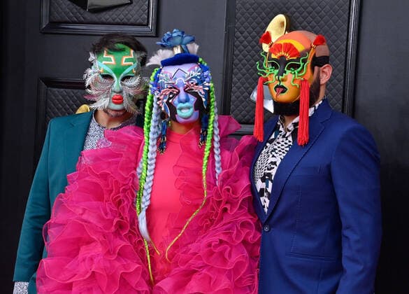 Bomba Estéreo arrive for the 64th annual Grammy Awards at the MGM Grand Garden Arena in Las Vegas, Nevada on Sunday, April 3, 2022.  LAV20220403225 JIMxRUYMEN
