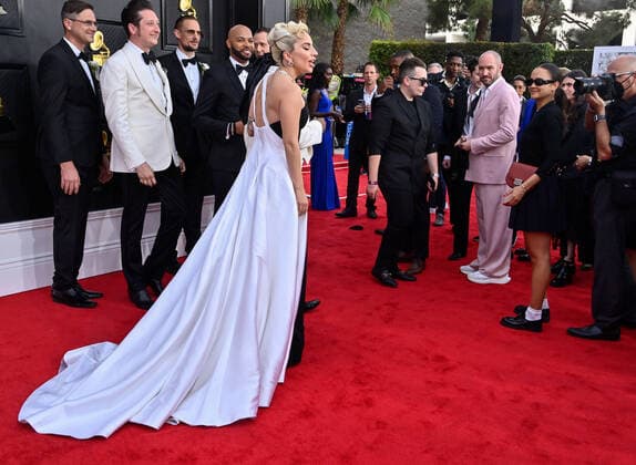 Lady Gaga arrives for the 64th annual Grammy Awards at the MGM Grand Garden Arena in Las Vegas, Nevada on Sunday, April 3, 2022.  LAV20220403405 JIMxRUYMEN