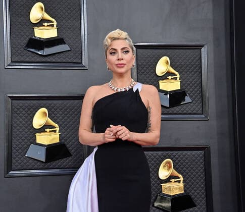 Lady Gaga arrives for the 64th annual Grammy Awards at the MGM Grand Garden Arena in Las Vegas, Nevada on Sunday, April 3, 2022.  LAV20220403361 JIMxRUYMEN