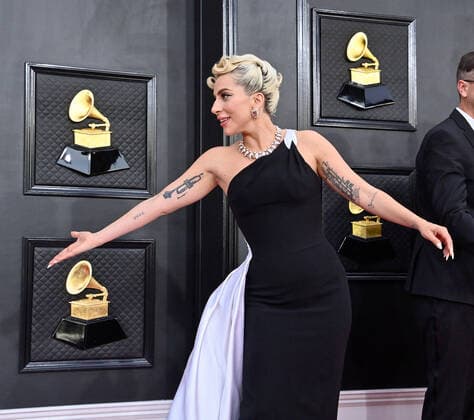 Lady Gaga arrives for the 64th annual Grammy Awards at the MGM Grand Garden Arena in Las Vegas, Nevada on Sunday, April 3, 2022.  LAV20220403373 JIMxRUYMEN