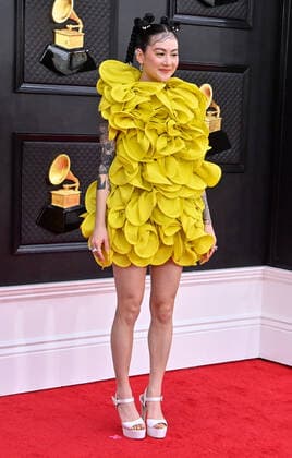 Michelle Zauner arrives for the 64th annual Grammy Awards at the MGM Grand Garden Arena in Las Vegas, Nevada on Sunday, April 3, 2022.  LAV20220403253 JIMxRUYMEN