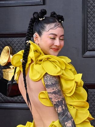 Michelle Zauner arrives for the 64th annual Grammy Awards at the MGM Grand Garden Arena in Las Vegas, Nevada on Sunday, April 3, 2022.  LAV20220403241 JIMxRUYMEN