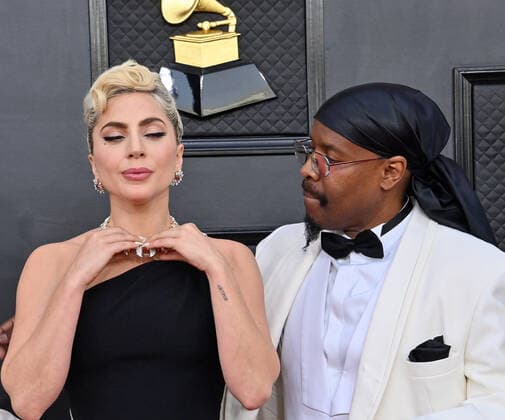 Lady Gaga and Michael Bearden arrive for the 64th annual Grammy Awards at the MGM Grand Garden Arena in Las Vegas, Nevada on Sunday, April 3, 2022.  LAV20220403384 JIMxRUYMEN
