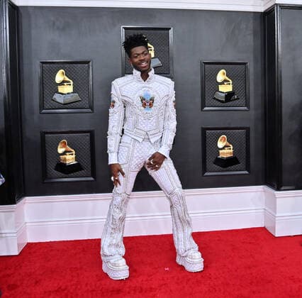 Lil Nas X arrives for the 64th annual Grammy Awards at the MGM Grand Garden Arena in Las Vegas, Nevada on Sunday, April 3, 2022.  LAV20220403469 JIMxRUYMEN