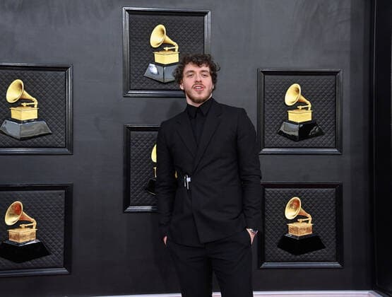 Jack Harlow arrives for the 64th annual Grammy Awards at the MGM Grand Garden Arena in Las Vegas, Nevada on Sunday, April 3, 2022.  LAV20220403495 JIMxRUYMEN
