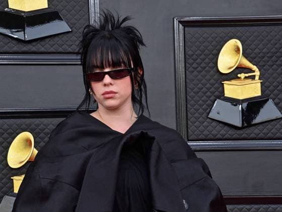 Billie Eilish arrives for the 64th annual Grammy Awards at the MGM Grand Garden Arena in Las Vegas, Nevada on Sunday, April 3, 2022.  LAV20220403550 JIMxRUYMEN