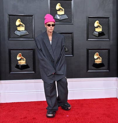 Justin Bieber arrives for the 64th annual Grammy Awards at the MGM Grand Garden Arena in Las Vegas, Nevada on Sunday, April 3, 2022.  LAV20220403658 JIMxRUYMEN