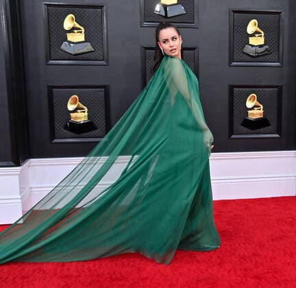 Sofia Carson arrives for the 64th annual Grammy Awards at the MGM Grand Garden Arena in Las Vegas, Nevada on Sunday, April 3, 2022.  LAV20220403642 JIMxRUYMEN