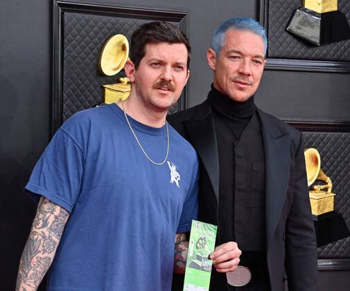 Dillon Francis and Diplo arrive for the 64th annual Grammy Awards at the MGM Grand Garden Arena in Las Vegas, Nevada on Sunday, April 3, 2022.  LAV20220403680 JIMxRUYMEN