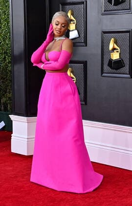 Saweetie arrives for the 64th annual Grammy Awards at the MGM Grand Garden Arena in Las Vegas, Nevada on Sunday, April 3, 2022.  LAV20220403707 JIMxRUYMEN