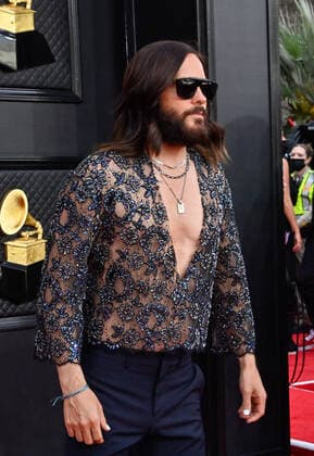 Jared Leto arrives for the 64th annual Grammy Awards at the MGM Grand Garden Arena in Las Vegas, Nevada on Sunday, April 3, 2022.  LAV20220403773 JIMxRUYMEN