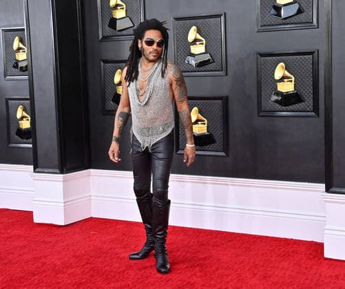 Lenny Kravitz arrives for the 64th annual Grammy Awards at the MGM Grand Garden Arena in Las Vegas, Nevada on Sunday, April 3, 2022.  LAV20220403744 JIMxRUYMEN