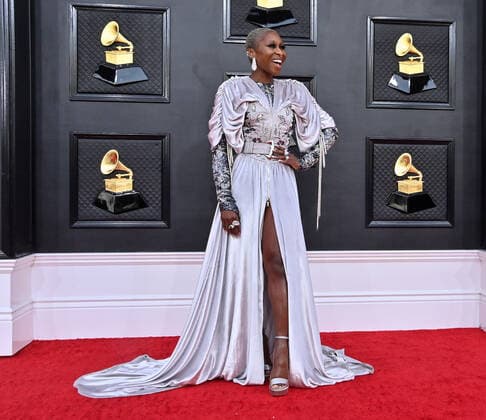 Cynthia Erivo arrives for the 64th annual Grammy Awards at the MGM Grand Garden Arena in Las Vegas, Nevada on Sunday, April 3, 2022.  LAV20220403829 JIMxRUYMEN