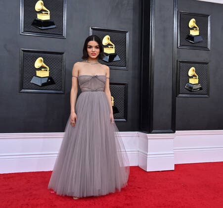Rachel Zegler arrives for the 64th annual Grammy Awards at the MGM Grand Garden Arena in Las Vegas, Nevada on Sunday, April 3, 2022.  LAV20220403819 JIMxRUYMEN