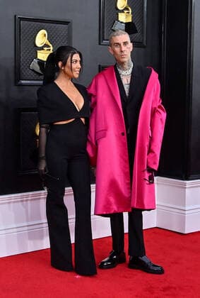 Kourtney Kardashian and Travis Barker arrive for the 64th annual Grammy Awards at the MGM Grand Garden Arena in Las Vegas, Nevada on Sunday, April 3, 2022.  LAV20220403927 JIMxRUYMEN