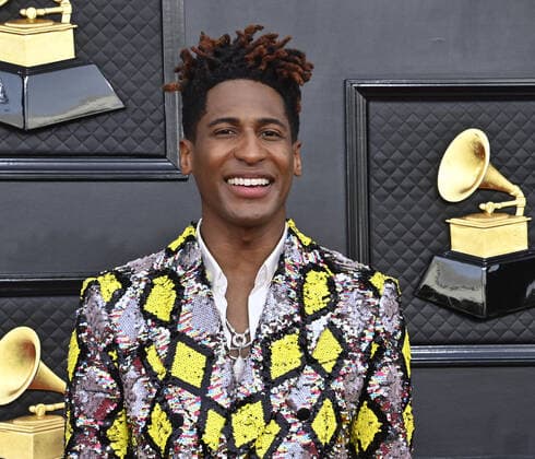 Jon Batiste arrives for the 64th annul Grammy Awards at the MGM Grand Garden Arena in Las Vegas on Sunday, Aprils 3, 2022. Batiste won big and took home Album of the Year for We Are at the event.  LAV202204030800 JIMxRUYMEN
