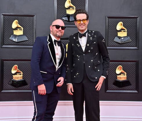 Jake One and Mayer Hawthorne arrive for the 64th annual Grammy Awards at the MGM Grand Garden Arena in Las Vegas, Nevada on Sunday, April 3, 2022.  LAV20220403355 JIMxRUYMEN