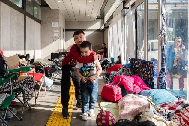 Ukrainians who fled to Mexico amid Russia s invasion of Ukraine wait at a makeshift camp near the San Ysidro Port of Entry of the U.S.-Mexico border on Monday, April 4, 2022 in Tijuana, Mexico. The refugees are given a number so they do not have to wait in line as the United States said they will accept 100,000 Ukrainian refugees due to the Russian invasion of Ukraine.  MEX20220404062 ARIANAxDREHSLER