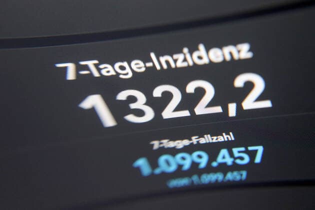 RKI dashboard, 7 day incidence is now 1322.2 7 day incidence, RKI dashboard on a monitor on 06 04 2022 in Siegen Germany.