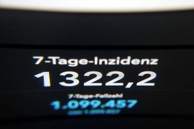RKI dashboard, 7 day incidence is now 1322.2 7 day incidence, RKI dashboard on a monitor on 06 04 2022 in Siegen Germany.