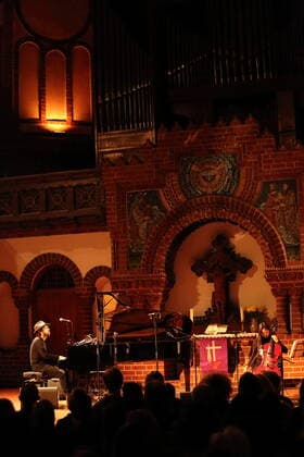Federico Albanese and Lih Qun Wong at a concert in the Passion Church in Berlin, 5 April 2022 Federico Albanese Concert Berlin