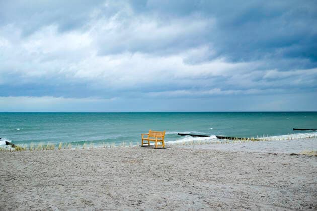 The empty Baltic Sea beach in Ahrenshoop on the Darss in Mecklenburg Western Pomerania 2022 Rostock Warnemünde Copyright: FrankxHormannx xnordlicht