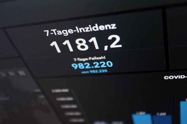 RKI dashboard, 7 day incidence is now 1181.2 7 day incidence, RKI dashboard on a monitor on 08 04 2022 in Siegen Germany.