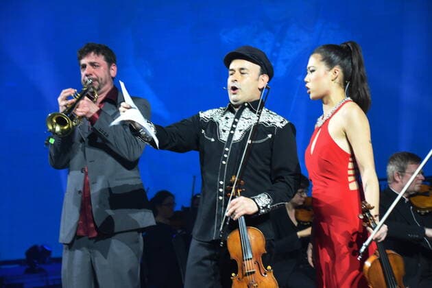 Erran Barron Cohen Composer Aleksey Igudesman Violin Artist Claire Wells Violin Kuenstlein Munich 07 04 2022 Showpalast Cinema in Concert Ensemble German Film Orchestra Babelsberg, Munich
