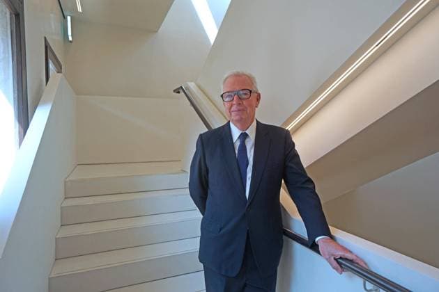 April 8, 2022, Venezia, Italia: English architect David Chipperfield poses in a room of the Procuratie Vecchie in St Mark s square, reopened to the public after 500 years, in Venice, Italy, 08 April 2022. Venice s ancient government complex, the Procuratie Vecchie (Old Procuracies) in St Mark s Square, has opened to the public for the first time in 500 years. The iconic building that runs from the Torre dell Orologio to the Museo Correr has been opened by its owner, insurance giant Assicurazioni Generali, which has funded a restoration of the 12,400 square metres of the three-storey complex. The project, led by English architect David Chipperfield, took five years to complete. The palazzo of the Procuratie will now become the home of the Hu - ZUMAa110 20220408_zaf_a110_043 Copyright: xAndreaxMerolax
