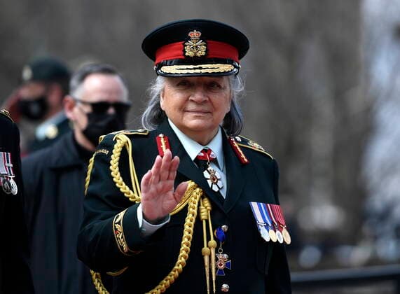 April 9, 2022, Ottawa, ON, CAN: Gov. Gen. Mary Simon departs a ceremony commemorating the 105th anniversary of the Battle of Vimy Ridge, at the National War Memorial in Ottawa, on Saturday, April 9, 2022. Ottawa CAN  - ZUMAc35_ 20220409_zaf_c35_015 Copyright: xJustinxTangx