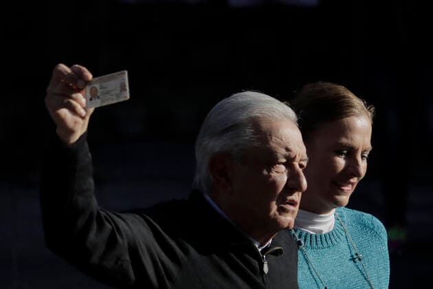 Revocation Of Mandate In Mexico AndrÃ s Manuel Lopez Obrador, Constitutional President of the United Mexican States, shows his voting card as he leaves the Art Museum of the Ministry of Finance and Public Credit (SHCP), located at 4 Moneda Street in the Historic Centre of Mexico City, where he cast his vote in the Popular Consultation for the Revocation of Mandate in Mexico. The purpose of the recall referendum is to ask Mexican citizens whether or not to remove the current president of Mexico, AndrÃ s Manuel Lopez Obrador. Mexico City Mexico City Mexico  Copyright: xGerardoxVieyrax originalFilename: vieyra-notitle220410_npFxa.jpg