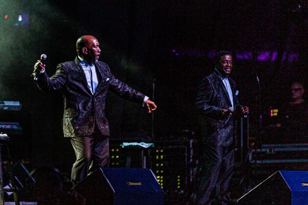 SÃO PAULO, SP - 10.04.2022: SHOW THE MANHATTANS - The Manhattans group, an American soul icon of the 90s, performs in São Paulo. Today a trio led by Gerald Alston, the only member of the band& 39;s heyday lineup, David Tyson and Troy May, the group was formed in 1962 and entered the charts in 1976 with the track Kiss and Say Goodbye. The presentation took place on the night of Sunday, April 10, at Espaço das Américas, west of the city of São Paulo. x2191002x  VanxCampos