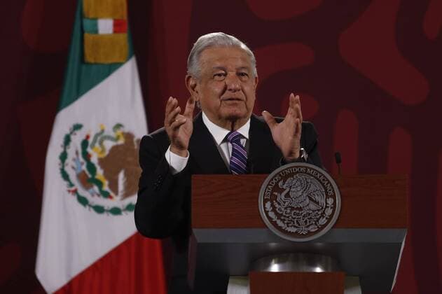 Lopez Obrador Press Conference After REcall Vote Day MEXICO CITY, MEXICO APR 11, 2022: The President of Mexico, AndrÃ s Manuel Lopez Obrador, offers a news conference after the recall vote day where he spoke about citizen participation with more than 16 million people and thanks the Mexicans, who voted for him to continue his term in government. On April 11, 2022 in Mexico City, Mexico. (Photo by Luis Barron Eyepix Group) Copyright: xLuisxBarronx xEyepixxGroupx EYEPIX_LB_11042022_60884