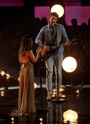 Maren Morris, left, and Ryan Hurd perform at the CMT Music Awards at the Municipal Auditorium in Nashville, Tennessee, Monday, April 11, 2022.  JPS20220411014 JohnxSommersxII
