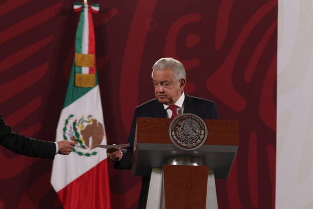 Mexican President Lopez Obrador Daily News Conference MEXICO CITY, MEXICO - APR 13, 2022: Mexico™s President, Andres Manuel Lopez Obrador, gesticulates while talks during his daily briefing conference at National Palace. In April 13, 2022 in Mexico City, Mexico. (Photo by Ismael Rosas Eyepix Group) Copyright: xIsmaelxRosas xEyepixxGroupx EYEPIX_IR_13042022_61144