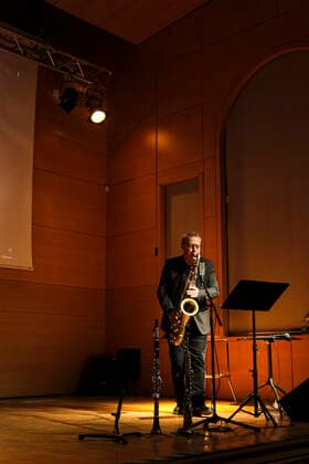 Gabriele Coen presents the 2nd Jazz Lesson Concert accompanied on the piano by Pietro Lassu Gabriele Coen presents the 2nd Jazz Lesson Concert accompanied on the piano by Pietro Lassu at the Casa del Jazz. Roma Italy Casa Del Jazz Copyright: GabrielexCoenxpresentsxthex2ndxJazzxLessonx xConcertxaccompaniedxonxthexpianoxbyxPietroxLassu