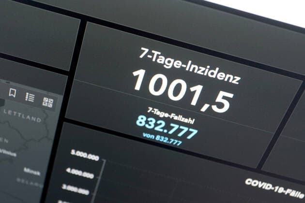RKI dashboard, 7 day incidence is now 1001.5 7 day incidence, RKI dashboard on a monitor on 15 04 2022 in Siegen Germany.