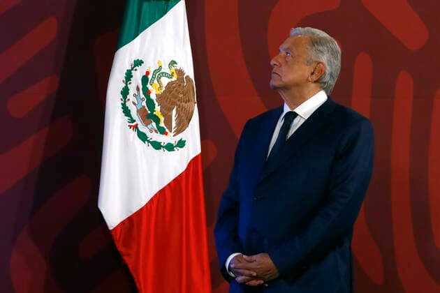 Mexico™s President Offered News Conference After Rejected Electricity Reform MEXICO CITY, MEXICO - APR 18, 2022: Mexico s President, Andres Manuel Lopez Obrador, speaks during the daily morning press conference after the opposition deputies rejected Electricity Reform at the National Palace in Mexico City. On Apr 18, 2022 In Mexico City, Mexico. (Photo by Luis Barron Eyepix Group) Copyright: xLuisxBarronx xEyepixxGroupx EYEPIX_LB_18042022_61687