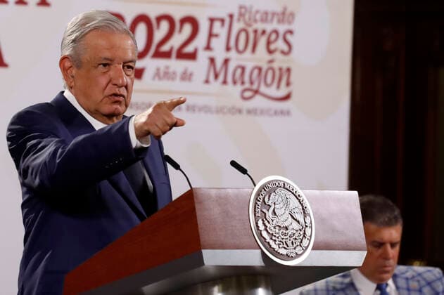 Mexico™s President Offered News Conference After Rejected Electricity Reform MEXICO CITY, MEXICO - APR 18, 2022: Mexico s President, Andres Manuel Lopez Obrador, speaks during the daily morning press conference after the opposition deputies rejected Electricity Reform at the National Palace in Mexico City. On Apr 18, 2022 In Mexico City, Mexico. (Photo by Luis Barron Eyepix Group) Copyright: xLuisxBarronx xEyepixxGroupx EYEPIX_LB_18042022_61688