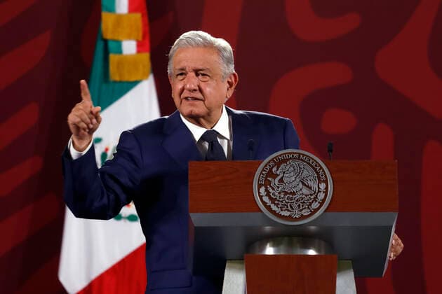 Mexico™s President Offered News Conference After Rejected Electricity Reform MEXICO CITY, MEXICO - APR 18, 2022: Mexico s President, Andres Manuel Lopez Obrador, speaks during the daily morning press conference after the opposition deputies rejected Electricity Reform at the National Palace in Mexico City. On Apr 18, 2022 In Mexico City, Mexico. (Photo by Luis Barron Eyepix Group) Copyright: xLuisxBarronx xEyepixxGroupx EYEPIX_LB_18042022_61693