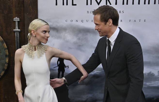 Cast members Anya Taylor-Joy (L) and Alexander Skarsgard attend the premiere of the action-filled motion picture epic The Northman at the TCL Chinese Theatre in the Hollywood section of Los Angeles on Monday, April 18, 2022. Storyline: From visionary director Robert Eggers comes The Northman, an action-filled epic that follows a young Viking prince on his quest to avenge his father s murder.  LAP2022041818 JIMxRUYMEN